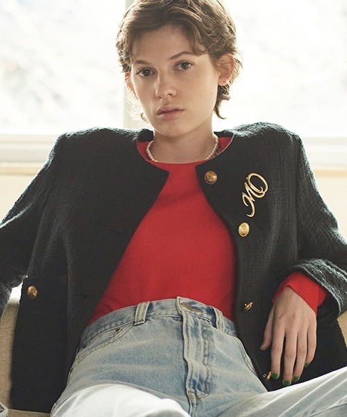 Mila Owen（ミラオーウェン）の「ビエラヤーン配色ラインクルーネックニット（ニット/セーター・レディース・その他/オレンジ/グレー・1/0）」の3枚目の写真