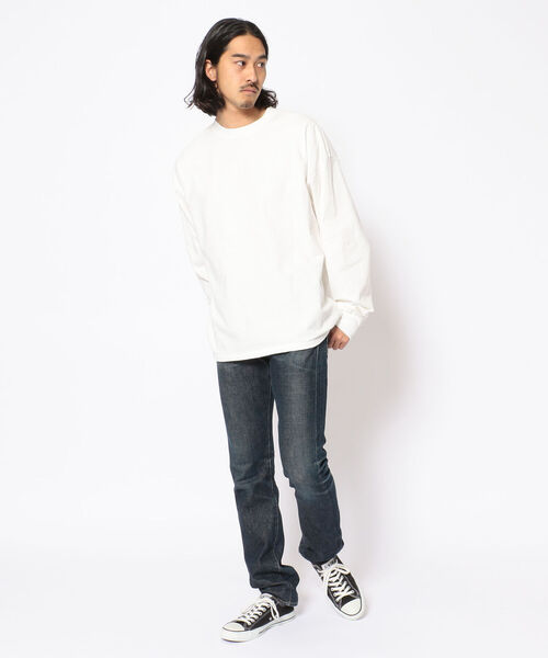 REMI RELIEF（レミレリーフ）の「REMI RELIEF(レミレリーフ)　別注16天竺ロンT 無地（Tシャツ/カットソー・メンズ・オフホワイト/ブラック・LARGE/SMALL/MEDIUM）」の9枚目の写真