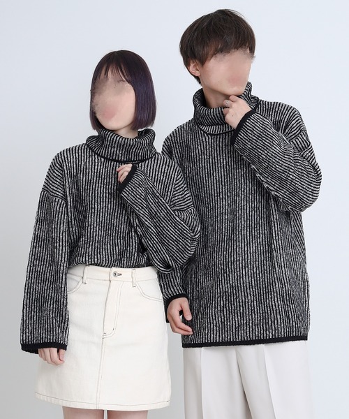 PairPair(ペアペア)の「ストライプタートルニット(ユニセックス)(ニット/セーター・レディース・グリーン/ベージュ/ブラック・FREE)」の22枚目の写真