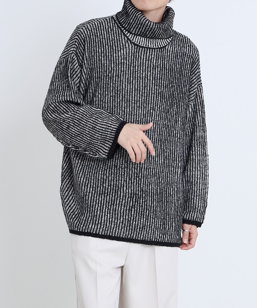 PairPair(ペアペア)の「ストライプタートルニット(ユニセックス)(ニット/セーター・レディース・グリーン/ベージュ/ブラック・FREE)」の20枚目の写真