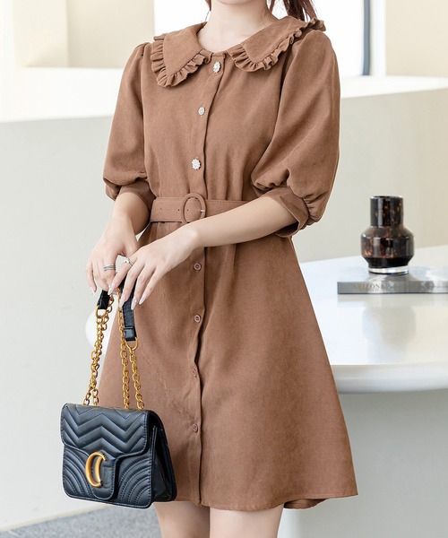 DAY CLOSET(デイ クローゼット)の「レディース ピーターパン襟のぽわん袖ミニワンピース(ワンピース・レディース・ブラック/ブルー/アイボリー/キャメル/ピンク/グレー/ブラウン・ONE SIZE)」の18枚目の写真