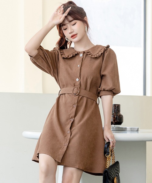 DAY CLOSET(デイ クローゼット)の「レディース ピーターパン襟のぽわん袖ミニワンピース(ワンピース・レディース・ブラック/ブルー/アイボリー/キャメル/ピンク/グレー/ブラウン・ONE SIZE)」の13枚目の写真