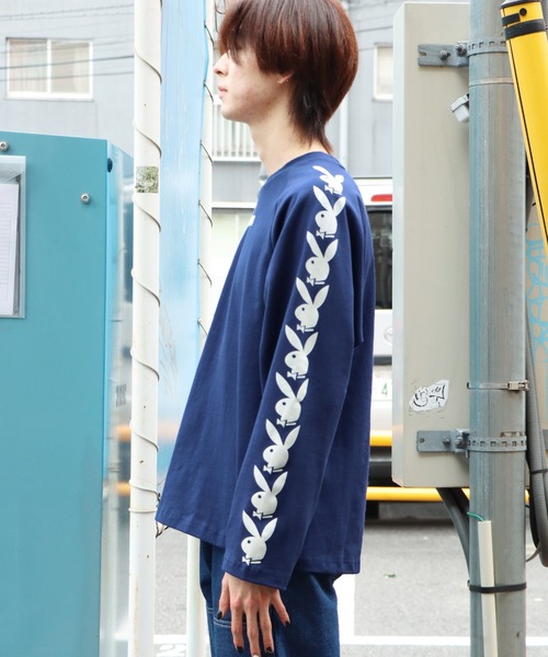 PLEASURES(プレジャー)の「PLEASURES×PLAY BOY/プレジャーズ×プレイボーイ PLAYBOY RAGLAN LONG SLEEVE TEE ロンT ロングスリーブ(Tシャツ/カットソー・メンズ・ブラック/ネイビー・M/XL/L)」の3枚目の写真