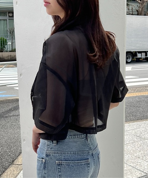 one way（ワンウェイ）の「開襟ショートシャツ（シャツ/ブラウス・レディース・ライトブルー/ブラック/ライトグリーン/ホワイト/イエロー/ライトピンク・FREE）」の3枚目の写真