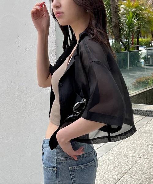 one way（ワンウェイ）の「開襟ショートシャツ（シャツ/ブラウス・レディース・ライトブルー/ブラック/ライトグリーン/ホワイト/イエロー/ライトピンク・FREE）」の13枚目の写真