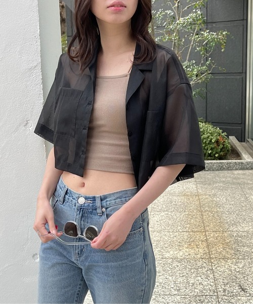 one way（ワンウェイ）の「開襟ショートシャツ（シャツ/ブラウス・レディース・ライトブルー/ブラック/ライトグリーン/ホワイト/イエロー/ライトピンク・FREE）」の9枚目の写真