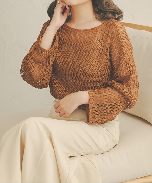 Ambre Neige(アンブルネージュ)の「メッシュ編みニットトップス/【WEB/EC限定商品】(ニット/セーター・レディース・アイボリー/モカ/キャメル・FREE)」の2枚目の写真