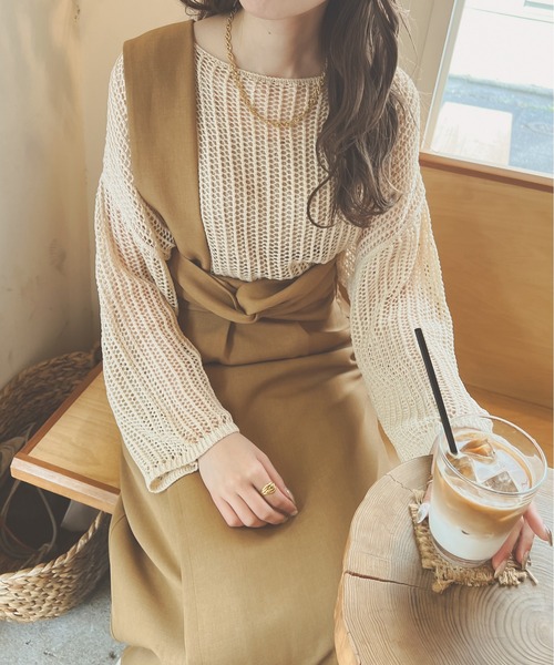 Ambre Neige(アンブルネージュ)の「メッシュ編みニットトップス/【WEB/EC限定商品】(ニット/セーター・レディース・アイボリー/モカ/キャメル・FREE)」の3枚目の写真