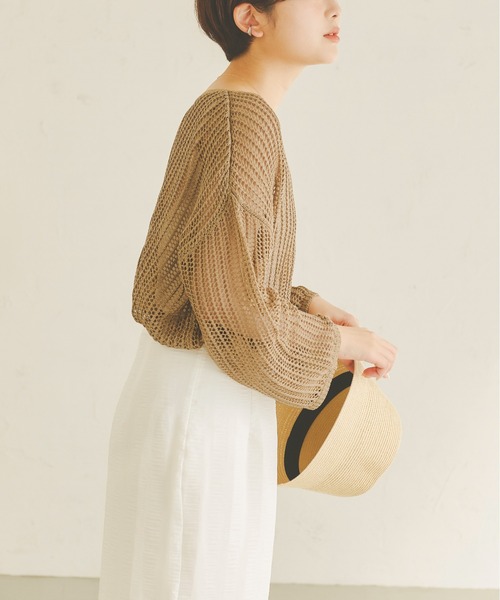 Ambre Neige(アンブルネージュ)の「メッシュ編みニットトップス/【WEB/EC限定商品】(ニット/セーター・レディース・アイボリー/モカ/キャメル・FREE)」の5枚目の写真