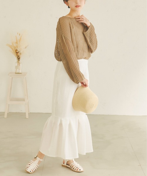 Ambre Neige(アンブルネージュ)の「メッシュ編みニットトップス/【WEB/EC限定商品】(ニット/セーター・レディース・アイボリー/モカ/キャメル・FREE)」の9枚目の写真
