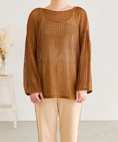Ambre Neige(アンブルネージュ)の「メッシュ編みニットトップス/【WEB/EC限定商品】(ニット/セーター・レディース・アイボリー/モカ/キャメル・FREE)」の7枚目の写真