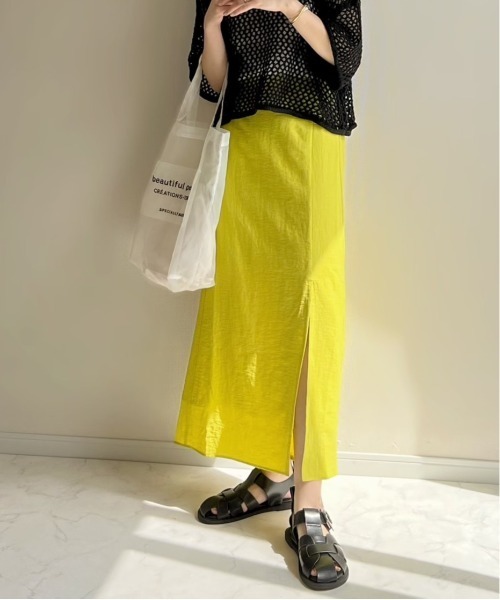 ANGIE VINTAGE by haru（アンジーヴィンテージバイハル）の「【haru_wearコラボ】リネンタッチスリットナロースカート（スカート・レディース・ブラック/ベージュ/ブラウン/ライム/グリーン・FREE）」の5枚目の写真
