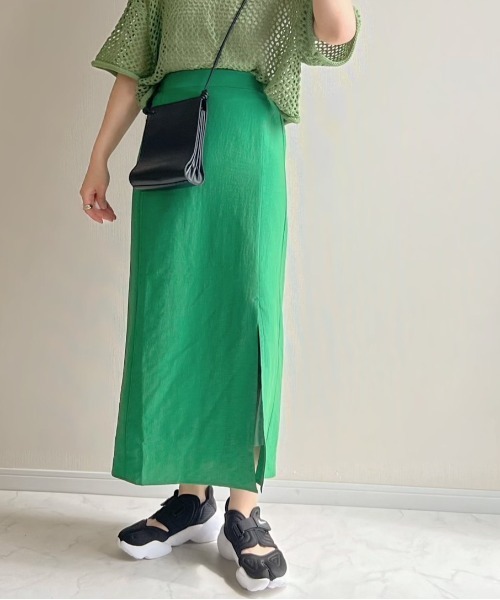 ANGIE VINTAGE by haru（アンジーヴィンテージバイハル）の「【haru_wearコラボ】リネンタッチスリットナロースカート（スカート・レディース・ブラック/ベージュ/ブラウン/ライム/グリーン・FREE）」の8枚目の写真