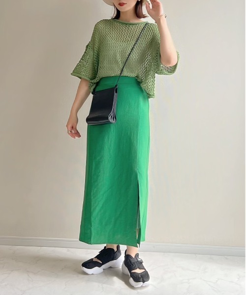 ANGIE VINTAGE by haru（アンジーヴィンテージバイハル）の「【haru_wearコラボ】リネンタッチスリットナロースカート（スカート・レディース・ブラック/ベージュ/ブラウン/ライム/グリーン・FREE）」の6枚目の写真