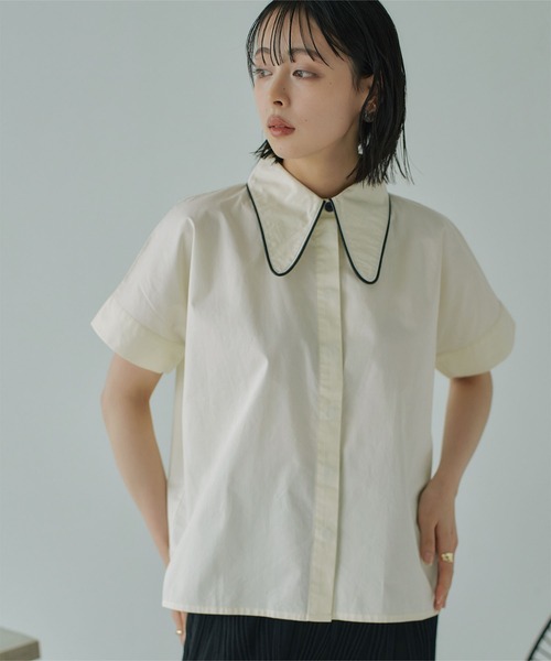 miette（ミエット）の「パイピングビッグカラーシャツ（シャツ/ブラウス・レディース・ホワイト系その他/ブルー/グリーン/ブラック・FREE）」の2枚目の写真