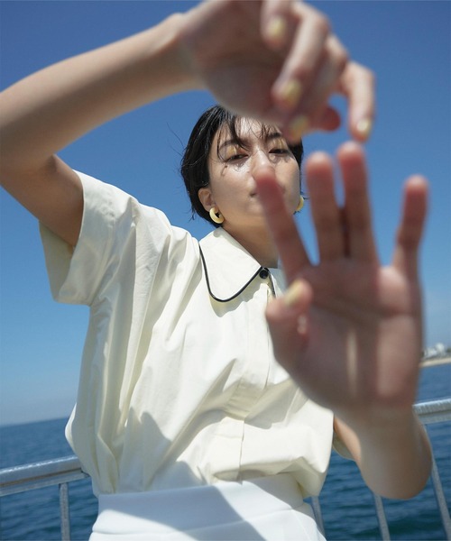 miette（ミエット）の「パイピングビッグカラーシャツ（シャツ/ブラウス・レディース・ホワイト系その他/ブルー/グリーン/ブラック・FREE）」の5枚目の写真