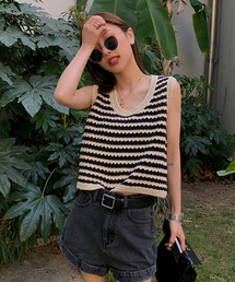 VitaFelice | パンチングボーダーショート丈ベスト(ベスト)