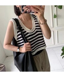 パンチングボーダーショート丈ベスト