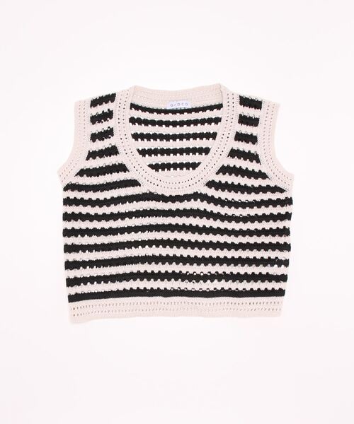 VitaFelice（ヴィータフェリーチェ）の「パンチングボーダーショート丈ベスト（ベスト・レディース・ブラック/ベージュ/ホワイト・FREE）」の15枚目の写真