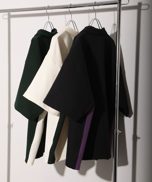 NILWAY（ニルウェイ）の「配色サイドラインドレープオーバーサイズオープンカラートラックシャツ（シャツ/ブラウス・メンズ・ブラック/アイボリー/グリーン・LARGE/MEDIUM）」の7枚目の写真