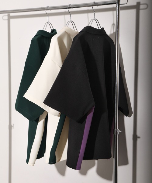 NILWAY（ニルウェイ）の「配色サイドラインドレープオーバーサイズオープンカラートラックシャツ（シャツ/ブラウス・メンズ・ブラック/アイボリー/グリーン・LARGE/MEDIUM）」の15枚目の写真