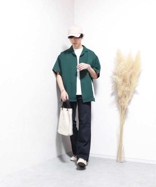 NILWAY（ニルウェイ）の「配色サイドラインドレープオーバーサイズオープンカラートラックシャツ（シャツ/ブラウス・メンズ・ブラック/アイボリー/グリーン・LARGE/MEDIUM）」の21枚目の写真