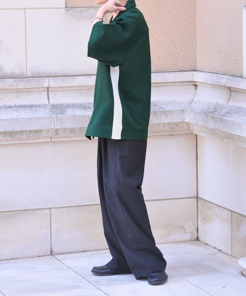 NILWAY（ニルウェイ）の「配色サイドラインドレープオーバーサイズオープンカラートラックシャツ（シャツ/ブラウス・メンズ・ブラック/アイボリー/グリーン・LARGE/MEDIUM）」の20枚目の写真