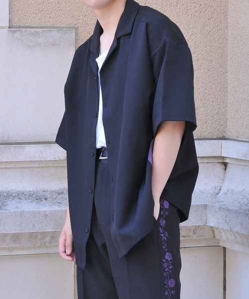 NILWAY（ニルウェイ）の「配色サイドラインドレープオーバーサイズオープンカラートラックシャツ（シャツ/ブラウス・メンズ・ブラック/アイボリー/グリーン・LARGE/MEDIUM）」の16枚目の写真