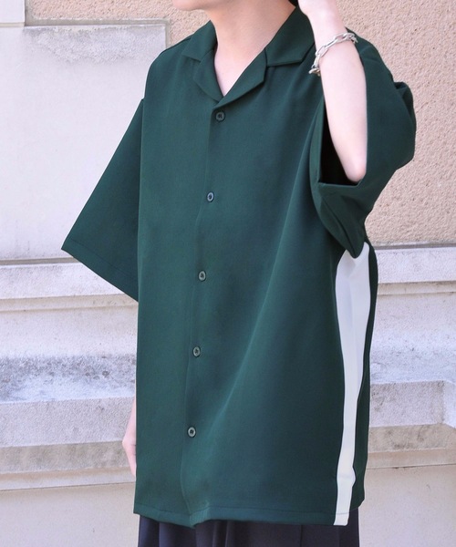 NILWAY（ニルウェイ）の「配色サイドラインドレープオーバーサイズオープンカラートラックシャツ（シャツ/ブラウス・メンズ・ブラック/アイボリー/グリーン・LARGE/MEDIUM）」の19枚目の写真