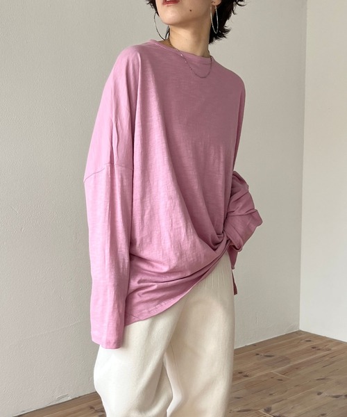 wee9s(ウィークス)の「loose fit telotelon tee / 絶妙な透け感が使いやすいルーズフィットテロンテロンティーシャツ(Tシャツ/カットソー・レディース・アイボリー/ブルー/ピンク/オレンジ/ブラック/ホワイト・FREE)」の5枚目の写真
