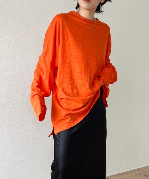 wee9s(ウィークス)の「loose fit telotelon tee / 絶妙な透け感が使いやすいルーズフィットテロンテロンティーシャツ(Tシャツ/カットソー・レディース・アイボリー/ブルー/ピンク/オレンジ/ブラック/ホワイト・FREE)」の6枚目の写真