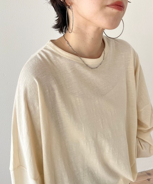 wee9s(ウィークス)の「loose fit telotelon tee / 絶妙な透け感が使いやすいルーズフィットテロンテロンティーシャツ(Tシャツ/カットソー・レディース・アイボリー/ブルー/ピンク/オレンジ/ブラック/ホワイト・FREE)」の10枚目の写真