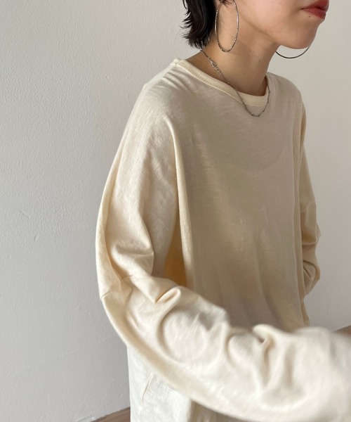 wee9s(ウィークス)の「loose fit telotelon tee / 絶妙な透け感が使いやすいルーズフィットテロンテロンティーシャツ(Tシャツ/カットソー・レディース・アイボリー/ブルー/ピンク/オレンジ/ブラック/ホワイト・FREE)」の9枚目の写真