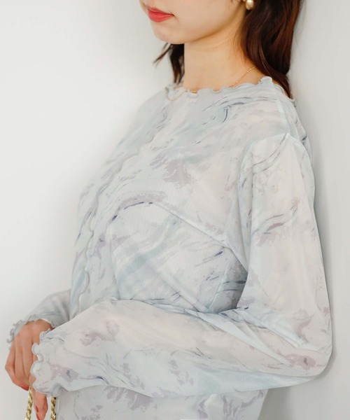 GeeRA（ジーラ）の「前後2WAY花柄シアートップス（Tシャツ/カットソー・レディース・ブルー/ピンク/ブラック/グリーン/パープル・SMALL/LARGE/MEDIUM）」の7枚目の写真
