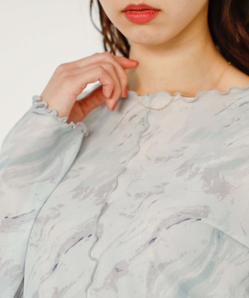 GeeRA（ジーラ）の「前後2WAY花柄シアートップス（Tシャツ/カットソー・レディース・ブルー/ピンク/ブラック/グリーン/パープル・SMALL/LARGE/MEDIUM）」の6枚目の写真