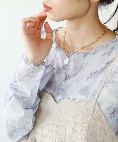 GeeRA（ジーラ）の「前後2WAY花柄シアートップス（Tシャツ/カットソー・レディース・ブルー/ピンク/ブラック/グリーン/パープル・SMALL/LARGE/MEDIUM）」の8枚目の写真
