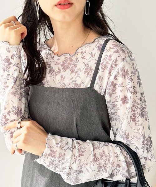 GeeRA（ジーラ）の「前後2WAY花柄シアートップス（Tシャツ/カットソー・レディース・ブルー/ピンク/ブラック/グリーン/パープル・SMALL/LARGE/MEDIUM）」の14枚目の写真