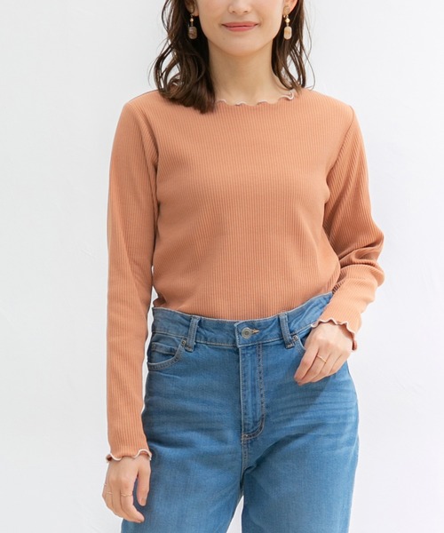 Honeys(ハニーズ)の「メロー使いトップス(Tシャツ/カットソー・レディース・ライム/オレンジ/ブラック/アイボリー/グレイッシュベージュ・S/LL/L/M)」の1枚目の写真