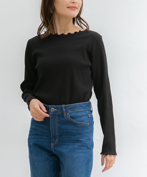 Honeys(ハニーズ)の「メロー使いトップス(Tシャツ/カットソー・レディース・ライム/オレンジ/ブラック/アイボリー/グレイッシュベージュ・S/LL/L/M)」の3枚目の写真