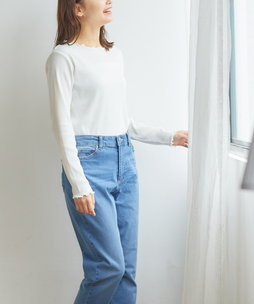 Honeys(ハニーズ)の「メロー使いトップス(Tシャツ/カットソー・レディース・ライム/オレンジ/ブラック/アイボリー/グレイッシュベージュ・S/LL/L/M)」の6枚目の写真