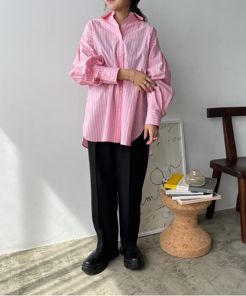 LOWRYS FARM(ローリーズファーム)の「ストライプシャツ 166616(シャツ/ブラウス・レディース・ピンク/グリーン/ブルー・FREE)」の5枚目の写真