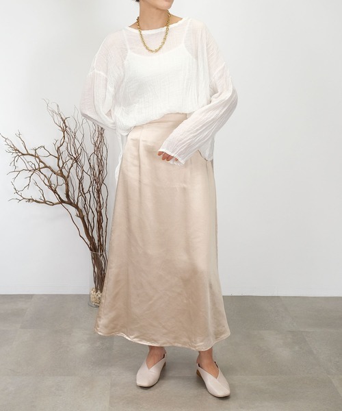 ANDJ(アンドジェイ)の「【2022/AW】ヴィンテージサテンセミフレアスカート(スカート・レディース・ライトベージュ/ベージュ系その他/ブラック・M)」の12枚目の写真