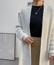 ロングノーカラーカーディガン