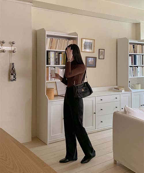 SONA（ソナ）の「SONYUNARA 体型カバーツーボタンストレートスラックス（スラックス・レディース・ブラック/ブラック系その他・SMALL/MEDIUM/S/M）」の5枚目の写真