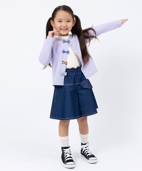 trois lapins kp（トロワラパンケーピー）の「ミニ裏毛 リボンカーディガン(100～150cm)（カーディガン/ボレロ・キッズ・オートミール/ラベンダー・100cm/110cm/120cm/130cm/140cm/150cm）」の4枚目の写真
