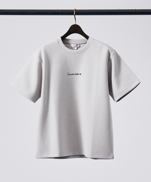 ABAHOUSE GRAY（アバハウスグレイ）の「【Lumiere】シルキー ダンボール ロゴ 半袖Tシャツ（Tシャツ/カットソー・メンズ・グレイッシュベージュ/チャコールグレー/グレイッシュブルー/ホワイト/グリーン/ダークグリーン/スモークピンク/ネイビー・46/48）」の4枚目の写真