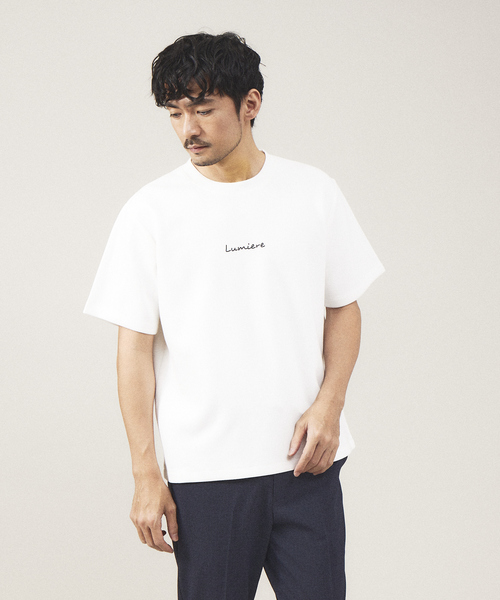 ABAHOUSE GRAY（アバハウスグレイ）の「【Lumiere】シルキー ダンボール ロゴ 半袖Tシャツ（Tシャツ/カットソー・メンズ・グレイッシュベージュ/チャコールグレー/グレイッシュブルー/ホワイト/グリーン/ダークグリーン/スモークピンク/ネイビー・46/48）」の10枚目の写真