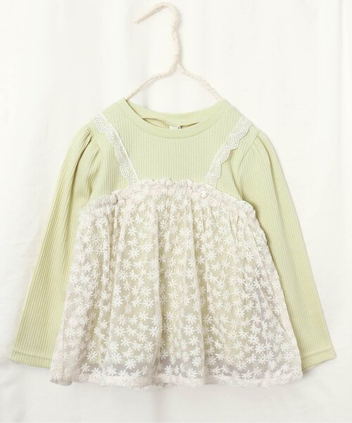 apres les cours(アプレレクール)の「お花レースドッキングトップス(Tシャツ/カットソー・キッズ・ラベンダー/ピンク/アイボリー・80/90/100/110/120/130/140)」の2枚目の写真