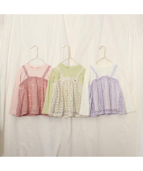 apres les cours(アプレレクール)の「お花レースドッキングトップス(Tシャツ/カットソー・キッズ・ラベンダー/ピンク/アイボリー・80/90/100/110/120/130/140)」の4枚目の写真