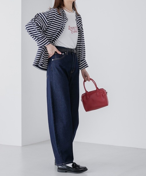 BONLECILL(ボンルシール)の「ハイウエストカーヴィーデニム/カツラギパンツ(デニムパンツ・レディース・ネイビー/ベージュ/ピンク/アイボリー/ブラック/ブルー/ブルー系1・S/M/L)」の11枚目の写真